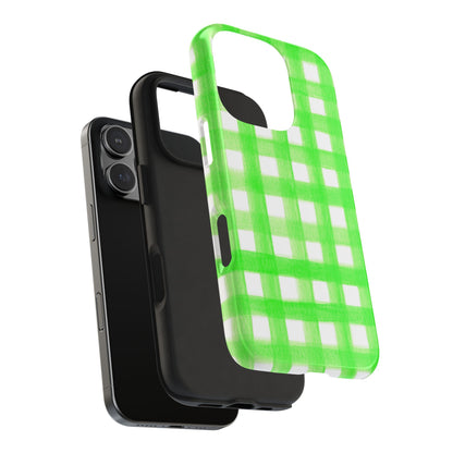 Lime Green Gingham Watercolor Illustrated Tough Phone Case | Various Models Available