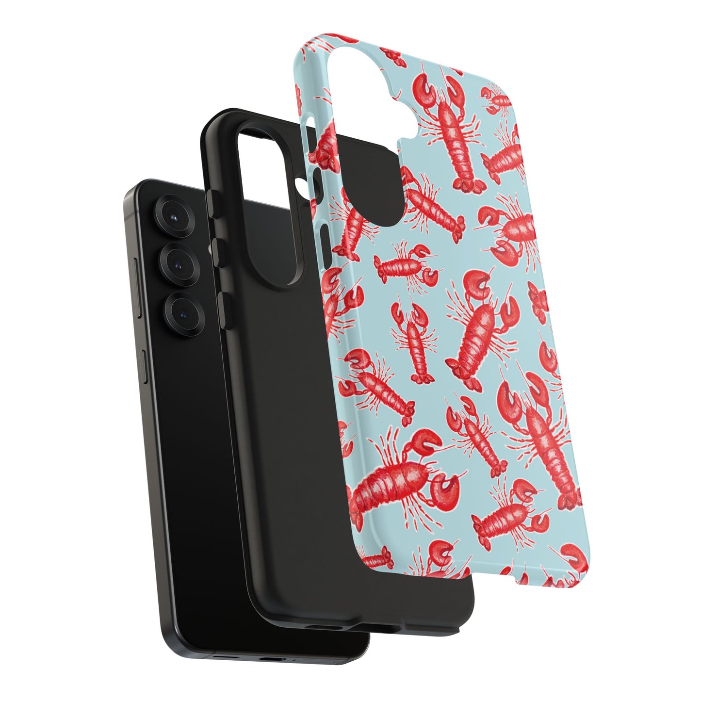 Red Lobster Watercolor Illustrated Tossed Pattern Light Blue Tough Phone Case | Various Models
