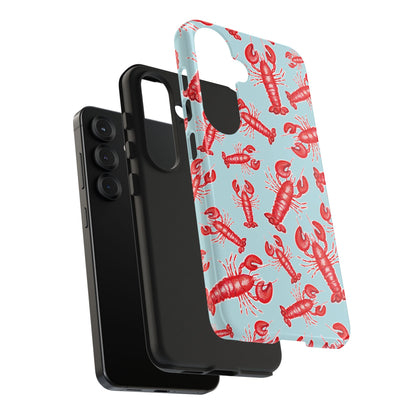 Red Lobster Watercolor Illustrated Tossed Pattern Light Blue Tough Phone Case | Various Models