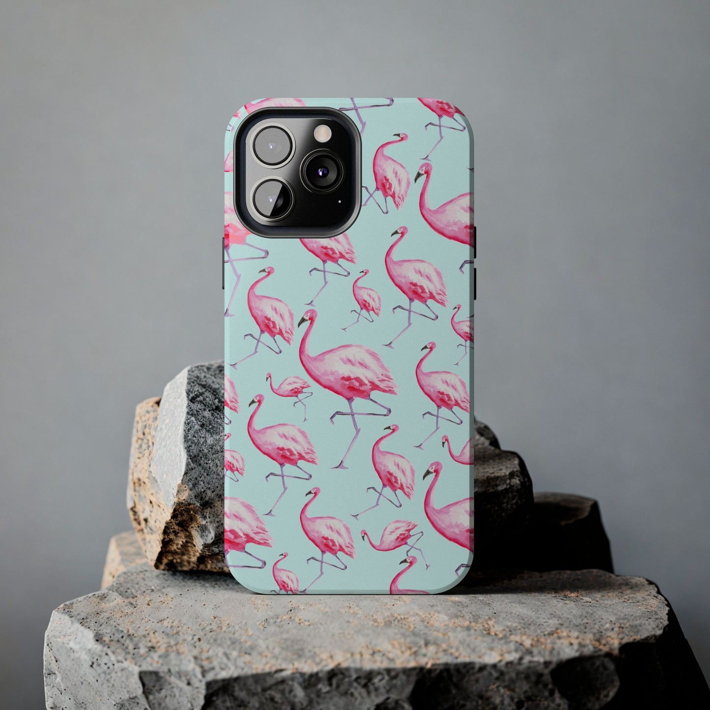 Pink Flamingos Watercolor Illustrated Tossed Pattern Blue Phone Case | Various Models