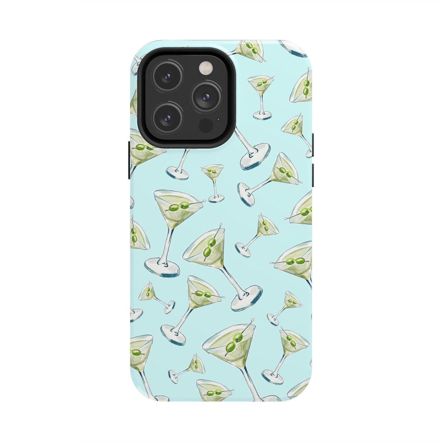 Watercolor Blue and Green Martinis Tossed Illustrated Pattern Turquoise Blue Tough Phone Case | Various Models