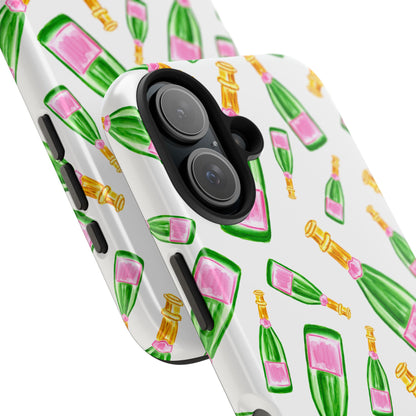 Copy of Tossed Pink and Green Watercolor Illustrated Champagne Bottles Pattern Tough Phone Case | Various Models