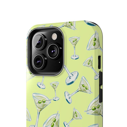 Watercolor Blue and Green Martinis Tossed Illustrated Pattern Yellow Tough Phone Case | Various Models