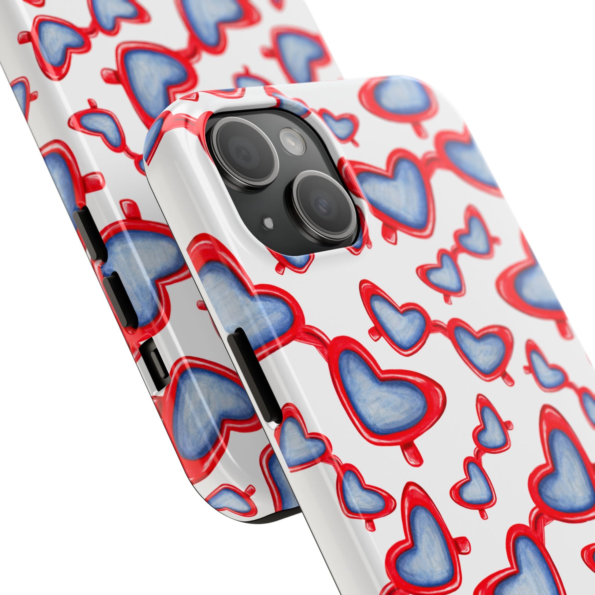 Red, White, & Blue Heart Shaped Watercolor Sunglasses Tossed Pattern Tough Phone Cases