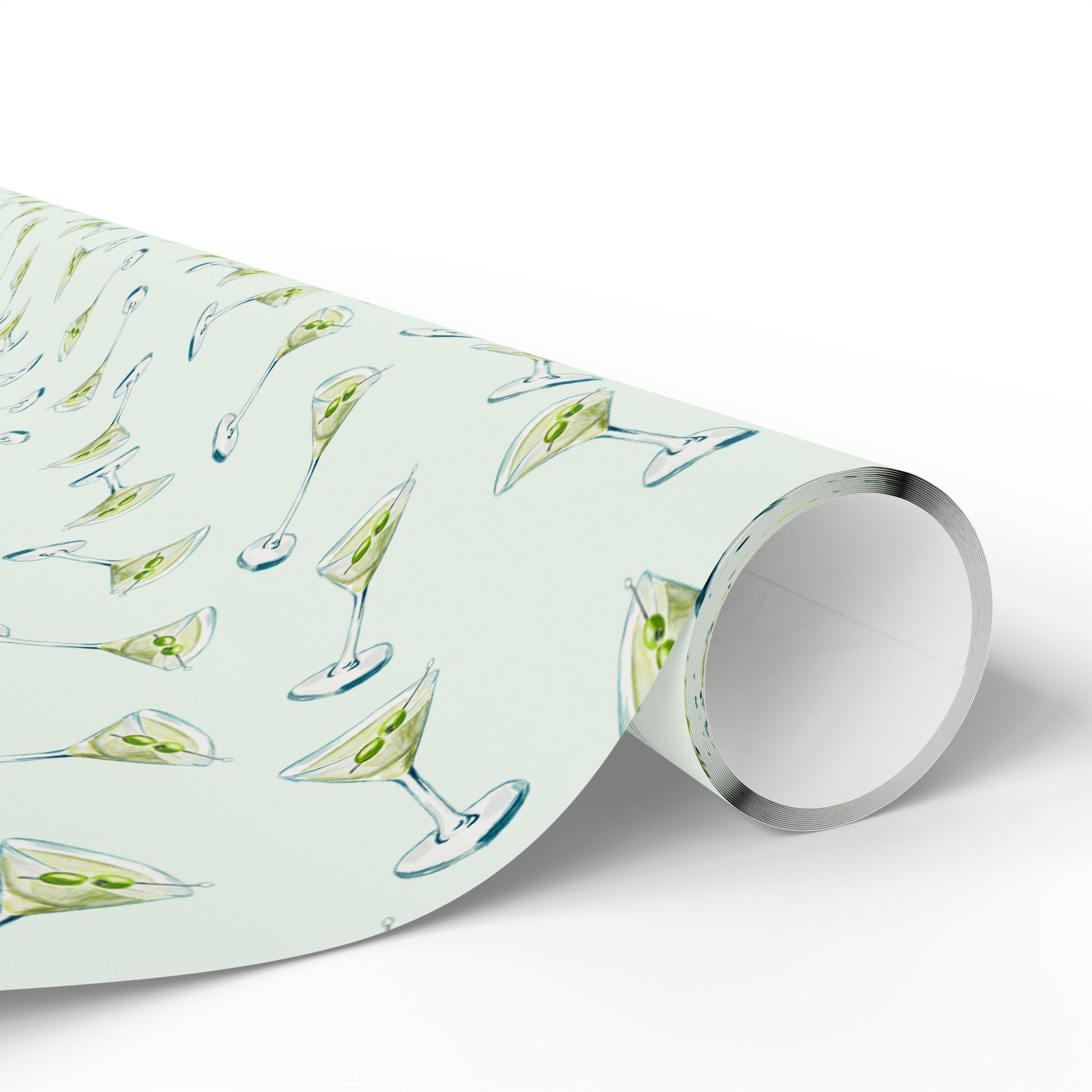 Gift Wrap | Mini Mint Green Watercolor Martini Tossed Pattern | Matte or Glossy | Festive Birthday Bachelorette Cocktail Gift Wrap