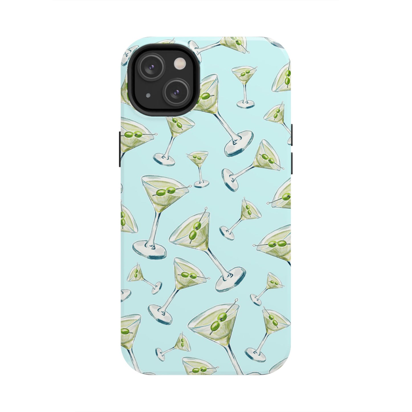 Watercolor Blue and Green Martinis Tossed Illustrated Pattern Turquoise Blue Tough Phone Case | Various Models