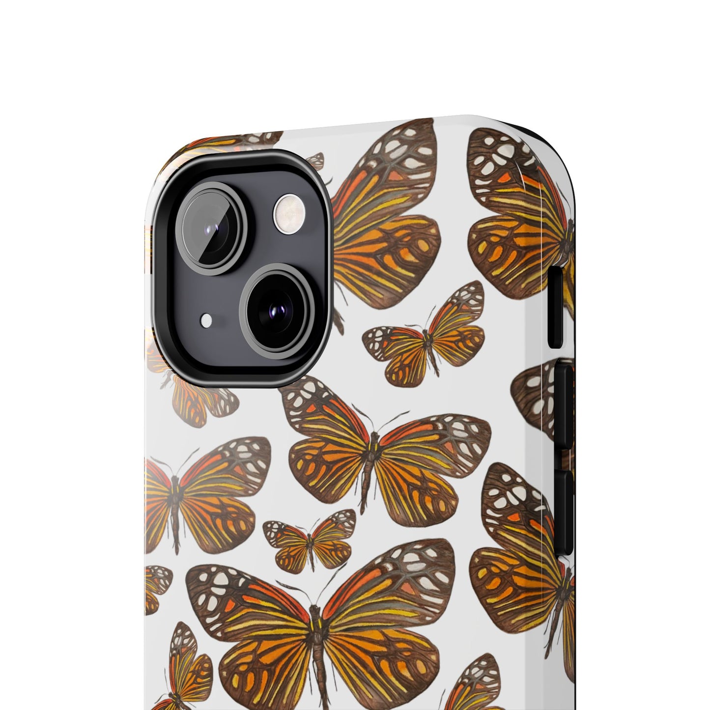 Black & Orange Butterfly Watercolor Illustrated Tossed Pattern Tough Phone Case | Various Models
