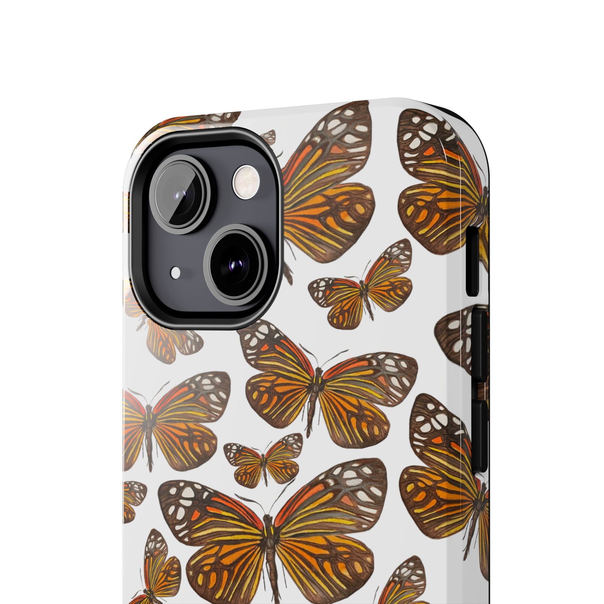 Black & Orange Butterfly Watercolor Illustrated Tossed Pattern Tough Phone Case | Various Models
