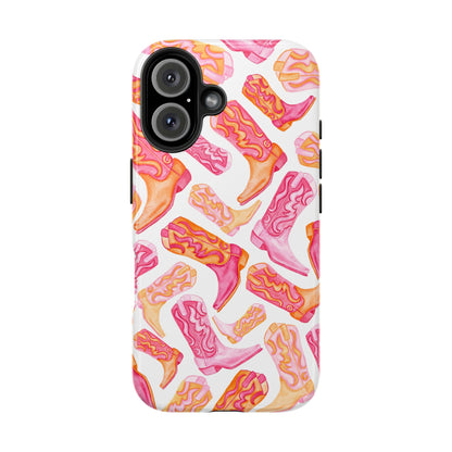 Tossed Hot Pink & Orange Cowboy Boots Tough Phone Cases | Various Models Available