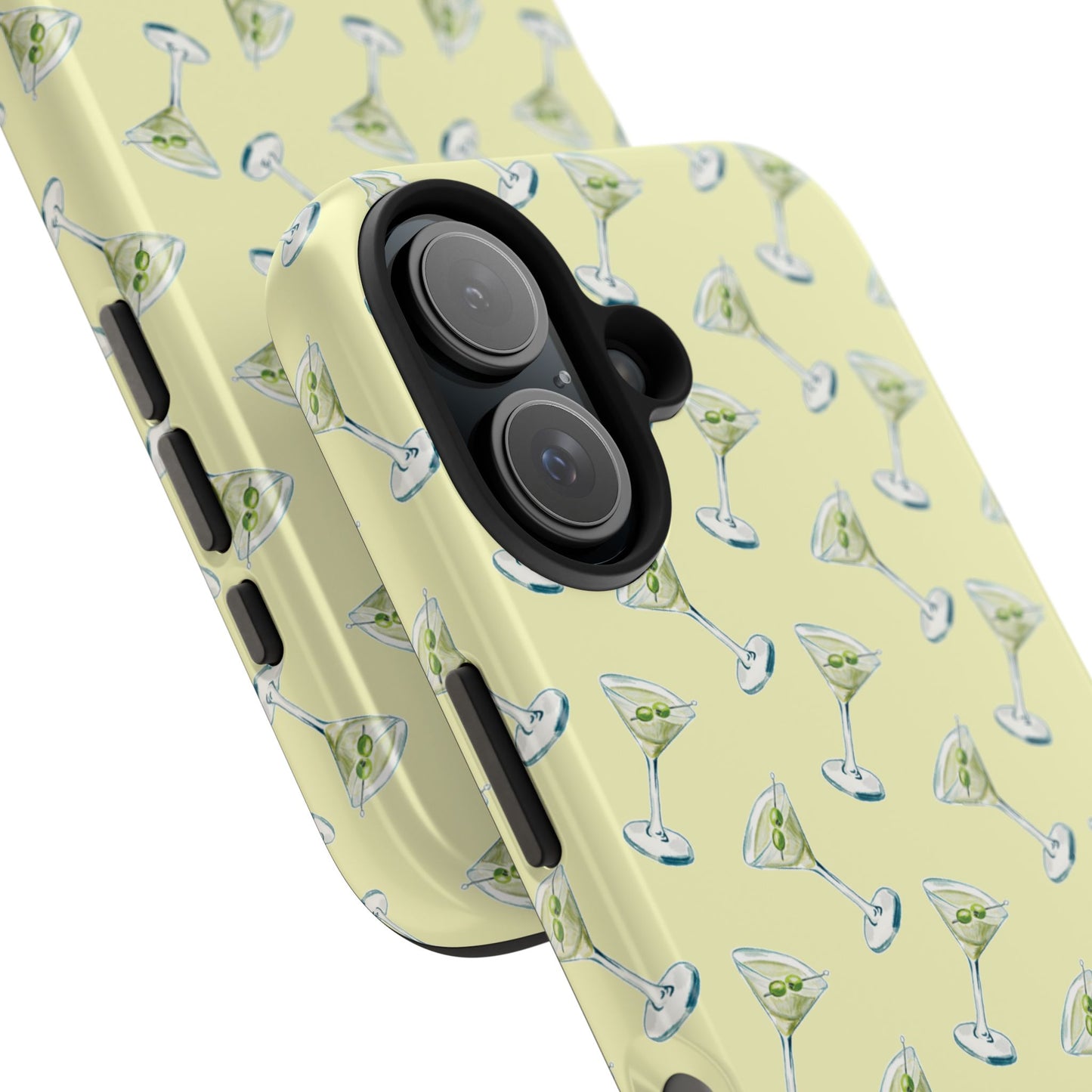 Yellow Mini Martini Watercolor Illustrated Tossed Pattern Tough Phone Case | Various Models Available