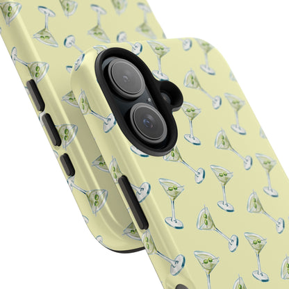 Yellow Mini Martini Watercolor Illustrated Tossed Pattern Tough Phone Case | Various Models Available