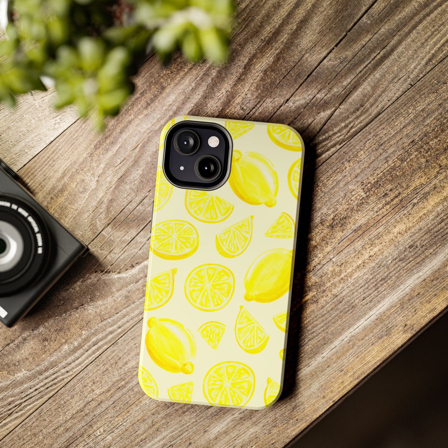 Bright Yellow Lemons Watercolor Illustrated Tossed Pattern Pale Yellow Tough Phone Case | Various Models