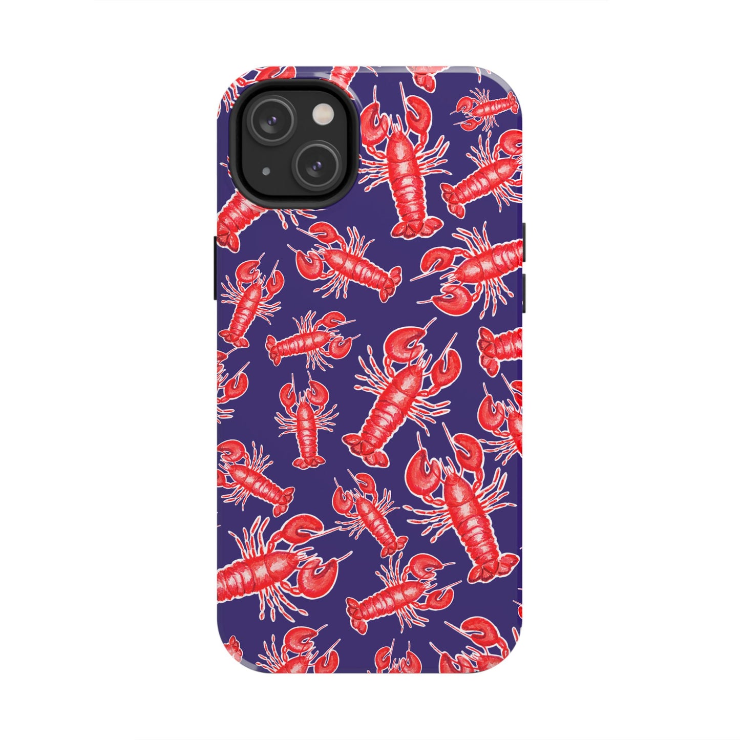 Red Lobster Watercolor Illustrated Tossed Pattern Navy Coastal Nautical Tough Phone Case | Various Models