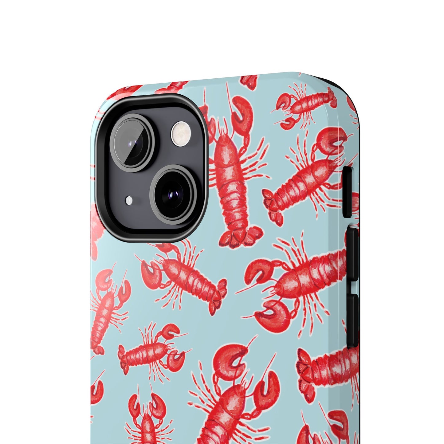 Red Lobster Watercolor Illustrated Tossed Pattern Light Blue Tough Phone Case | Various Models