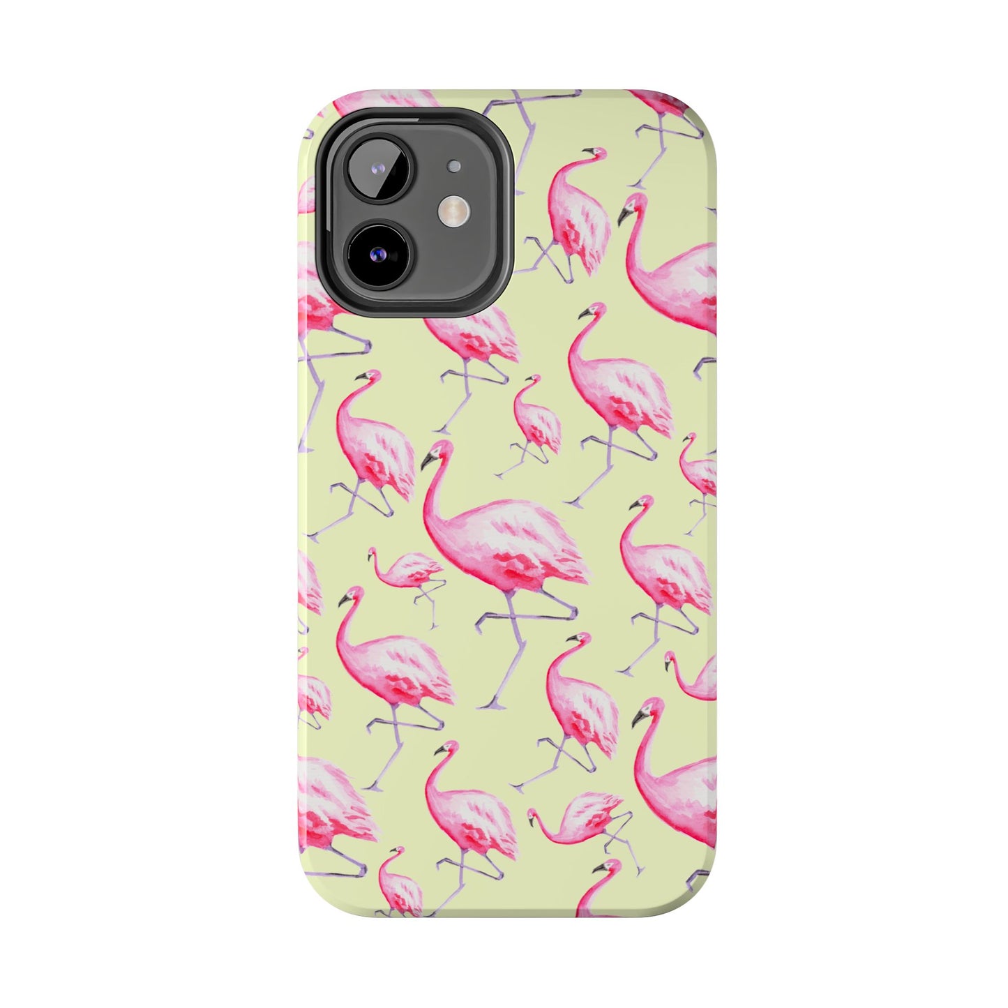 Pink Flamingos Watercolor Illustrated Tossed Pattern Yellow Phone Case | Various Models