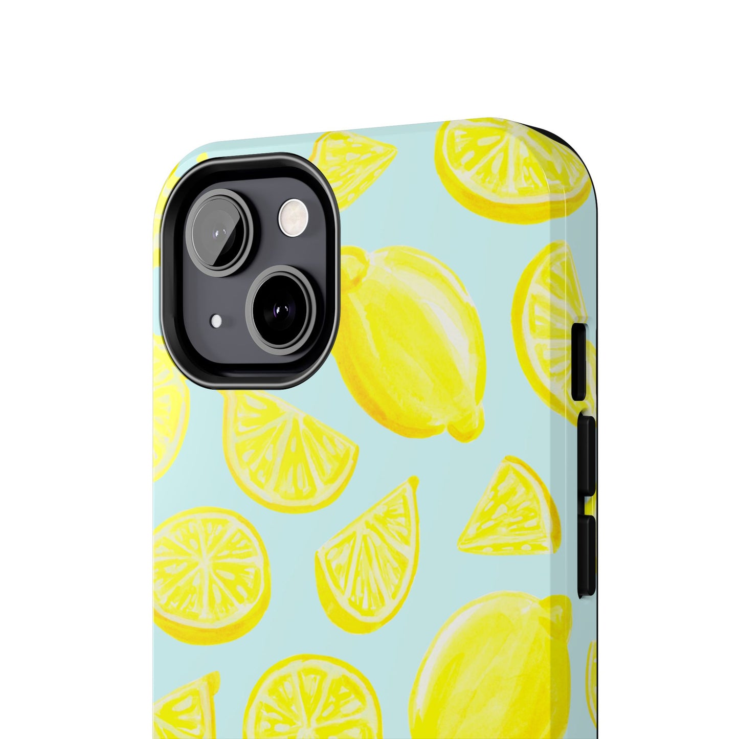 Bright Yellow Lemons Watercolor Illustrated Tossed Pattern Light Blue Tough Phone Case | Various Models