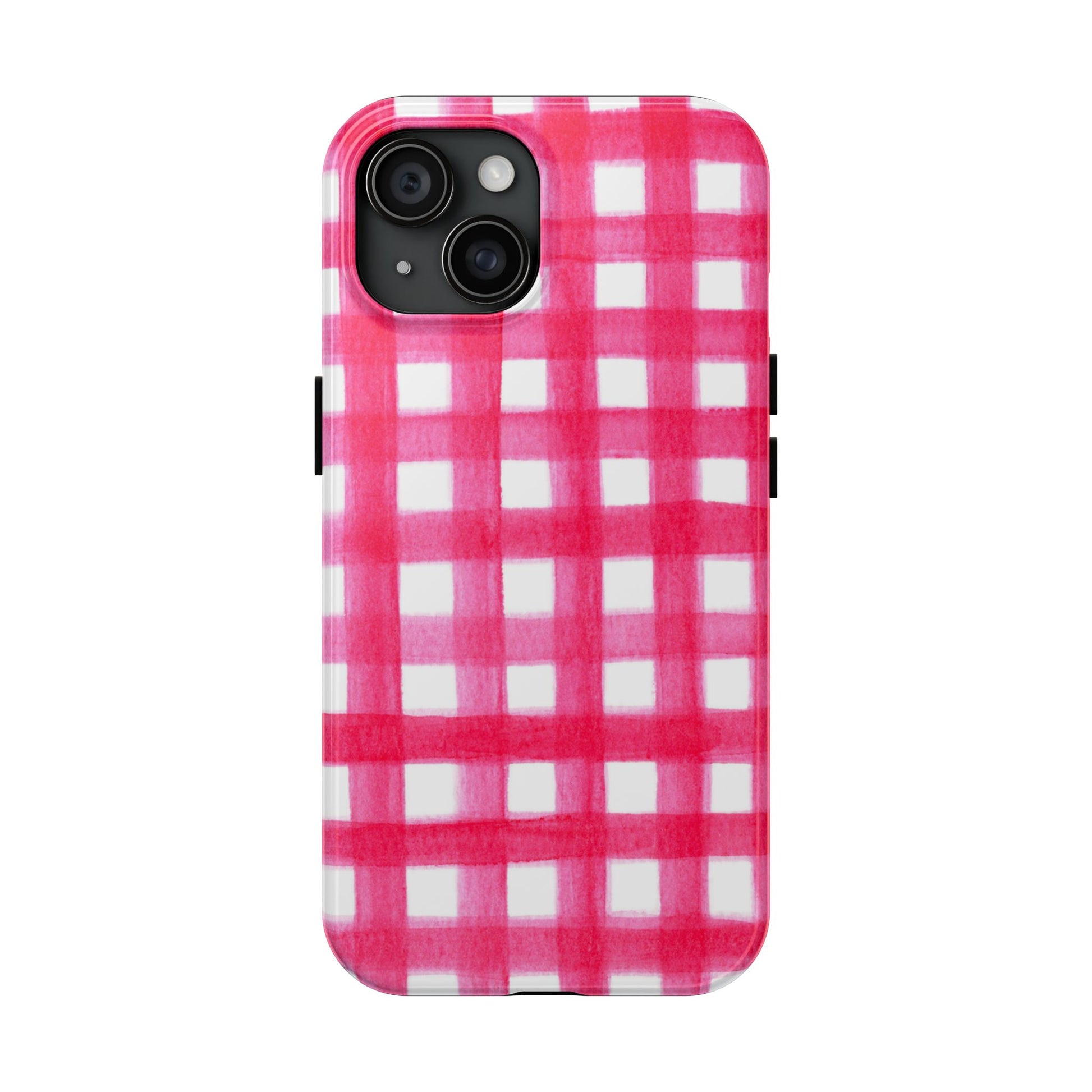 Hot Pink Gingham Watercolor Preppy Tough Phone Case | Various models iPhone 15