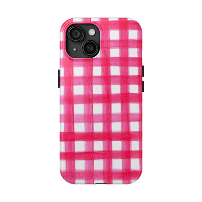 Hot Pink Gingham Watercolor Preppy Tough Phone Case | Various models iPhone 15