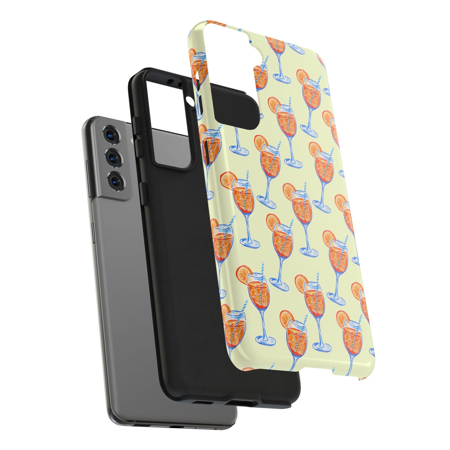 Lemon Yellow Orange & Blue Aperol Spritz Watercolor Patterned Tough Phone Case | Various Models