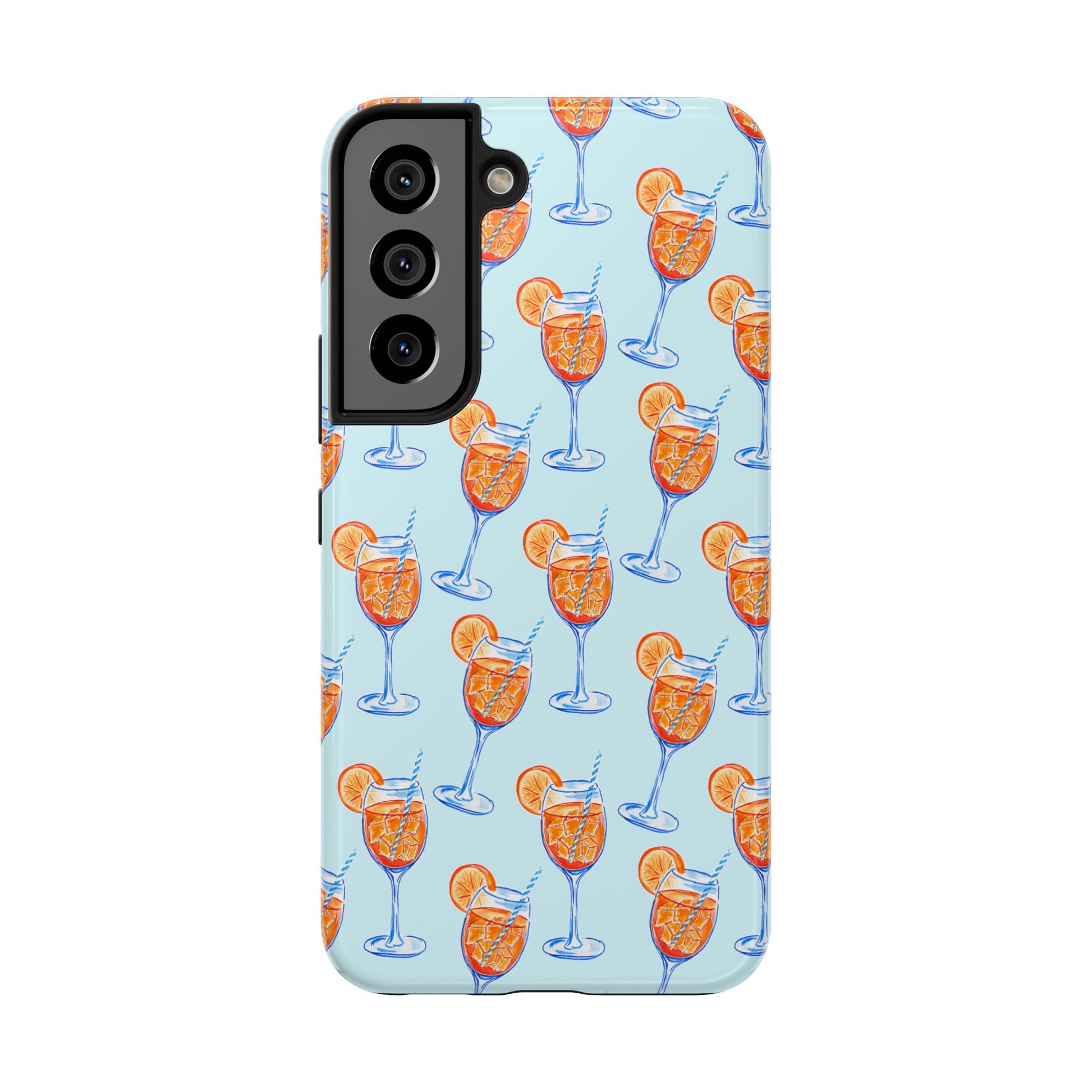 Orange & Blue Aperol Spritz Watercolor Pattern Turquoise Phone Case | Various Models Samsung Galaxy S22