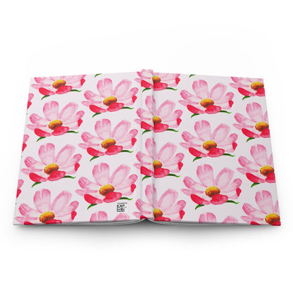 Coral Pink Peony Watercolor Illustrated Light Pink Hardcover Lined Journal Matte 8"x 5.75"