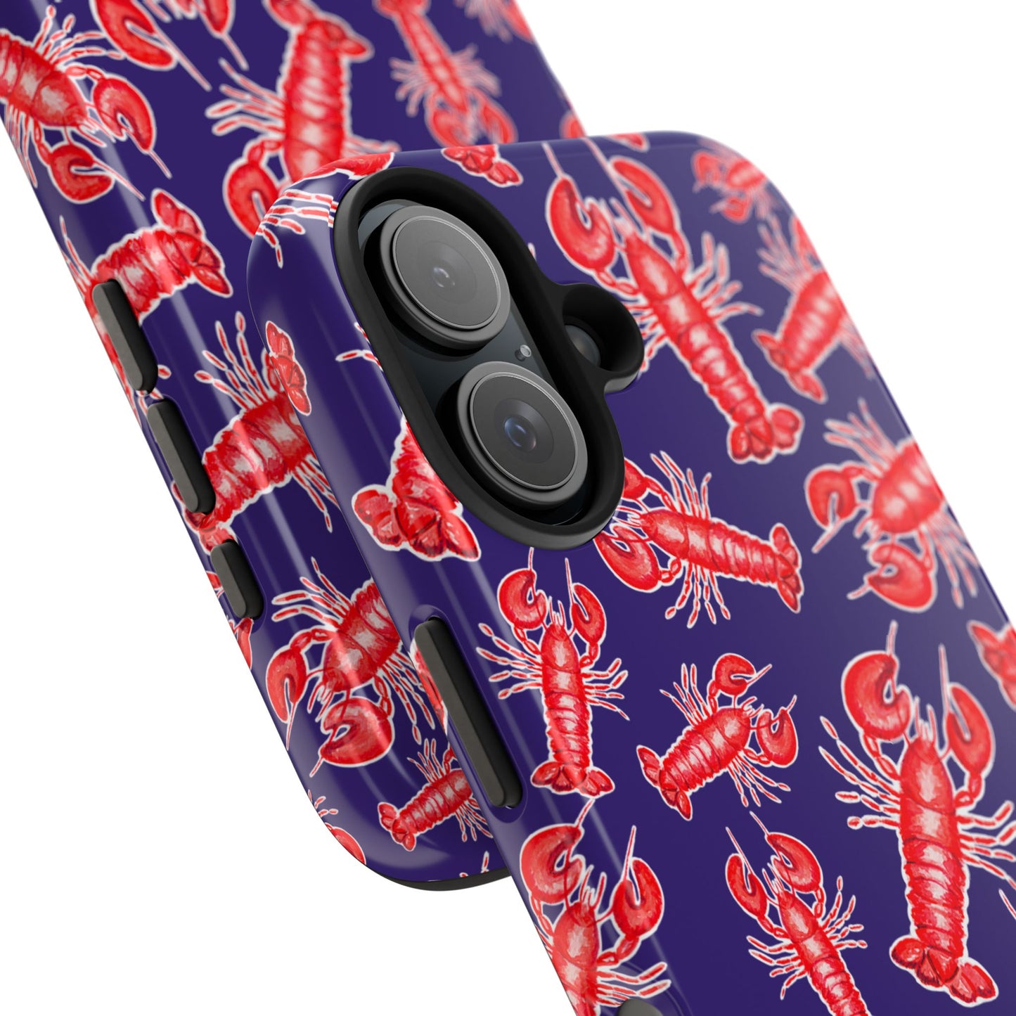 Red Lobster Watercolor Illustrated Tossed Pattern Navy Coastal Nautical Tough Phone Case | Various Models
