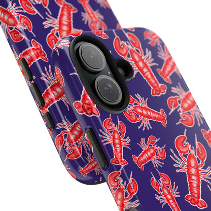 Red Lobster Watercolor Illustrated Tossed Pattern Navy Coastal Nautical Tough Phone Case | Various Models