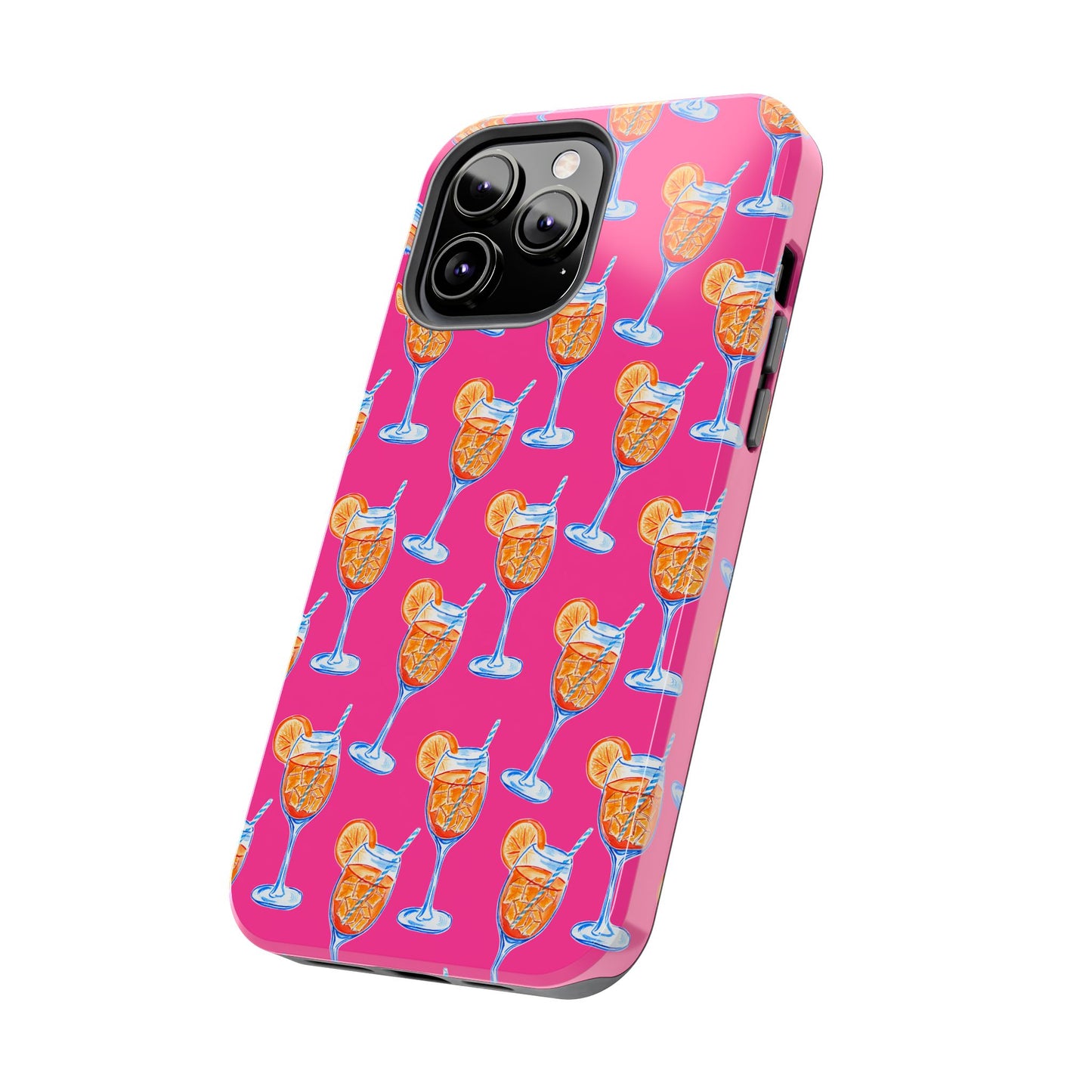 Orange & Blue Aperol Spritz Watercolor Pattern Hot Pink Phone Case | Various Models