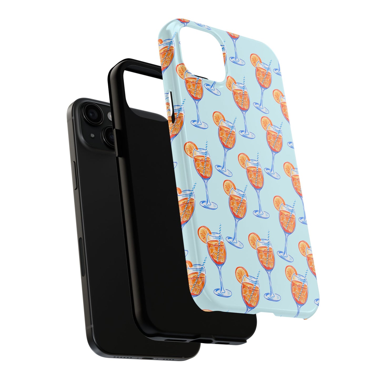 Orange & Blue Aperol Spritz Watercolor Pattern Turquoise Phone Case | Various Models