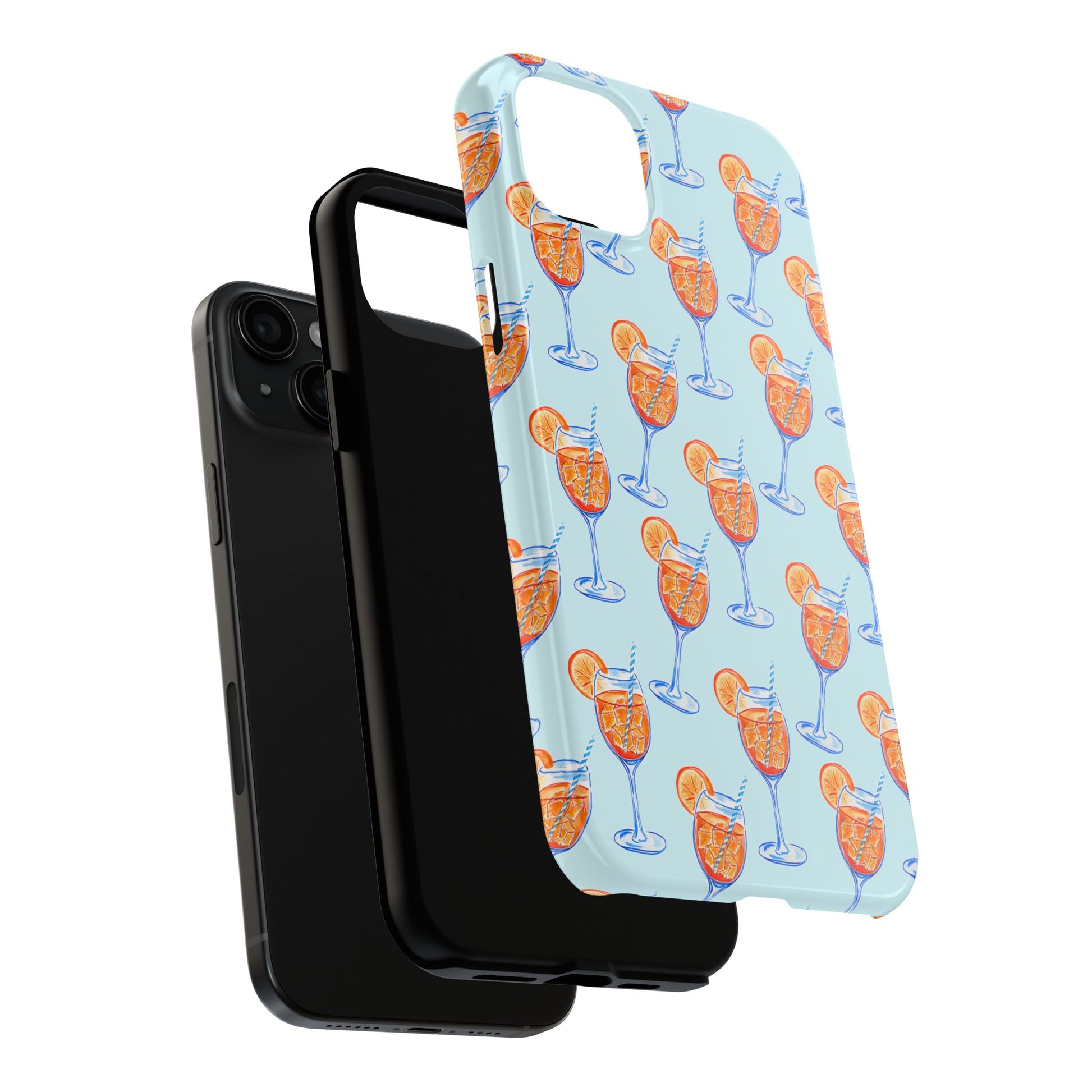 Orange & Blue Aperol Spritz Watercolor Pattern Turquoise Phone Case | Various Models