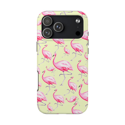Pink Flamingos Watercolor Illustrated Tossed Pattern Yellow Phone Case | Various Models iPhone 17 Pro Max