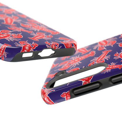 Red Lobster Watercolor Illustrated Tossed Pattern Navy Coastal Nautical Tough Phone Case | Various Models