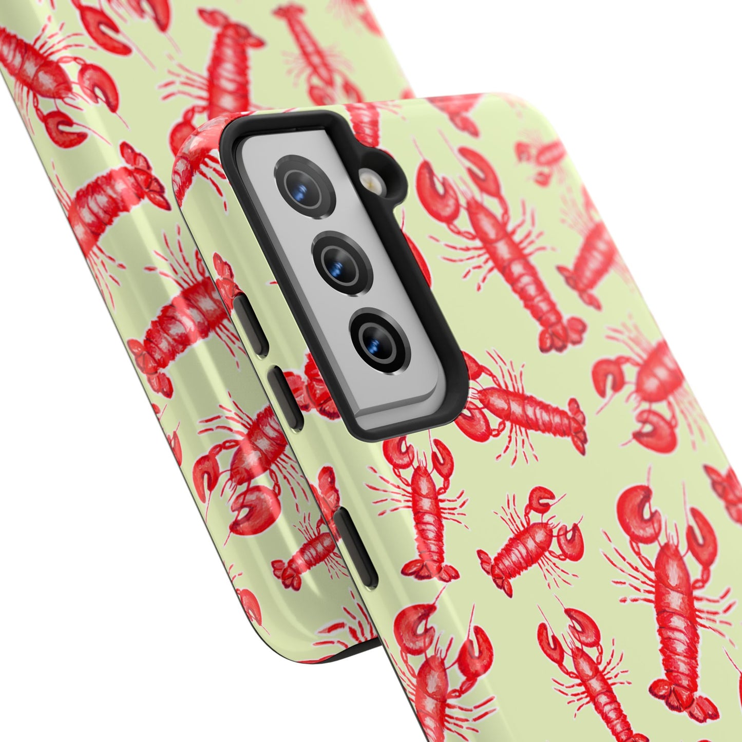 Red Lobster Watercolor Illustrated Tossed Pattern Light Yellow Tough Phone Case | Various Models