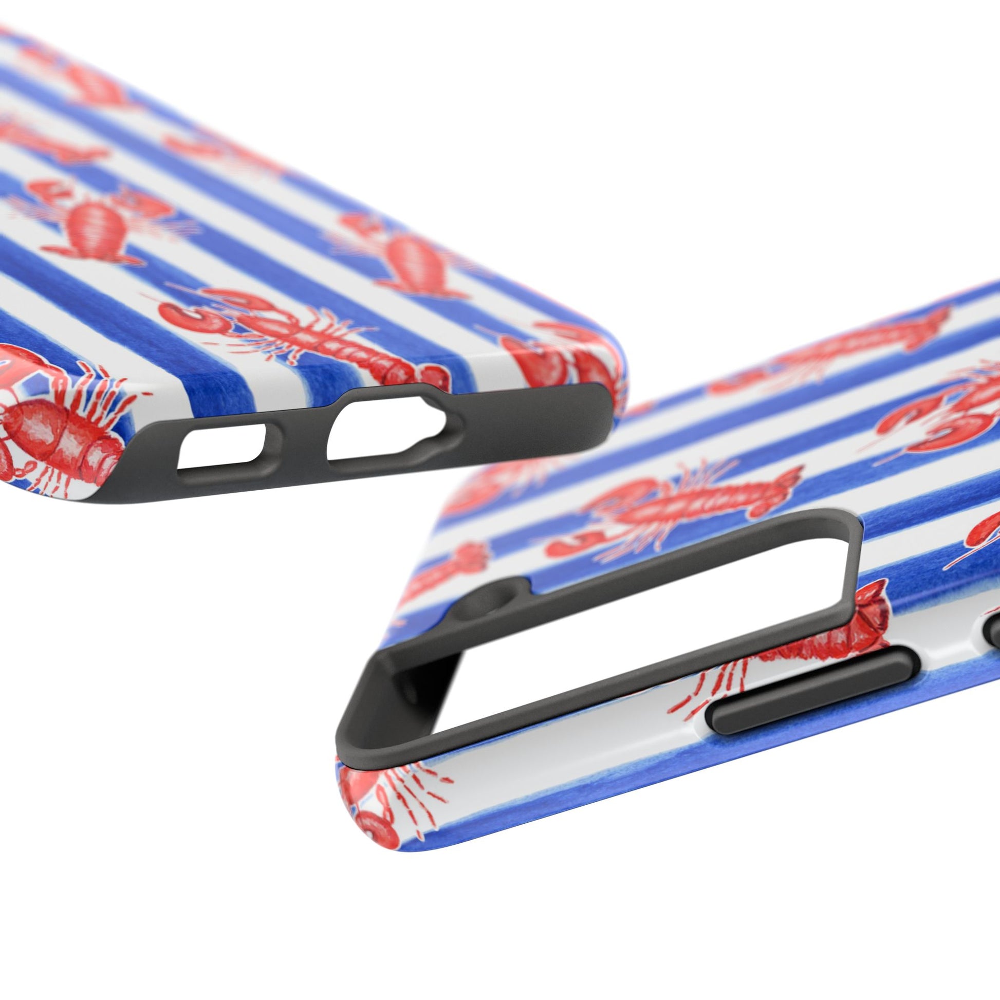 Blue & White Strip Red Lobster Watercolor Patterned Phone Case | Various Models