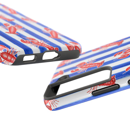 Blue & White Strip Red Lobster Watercolor Patterned Phone Case | Various Models