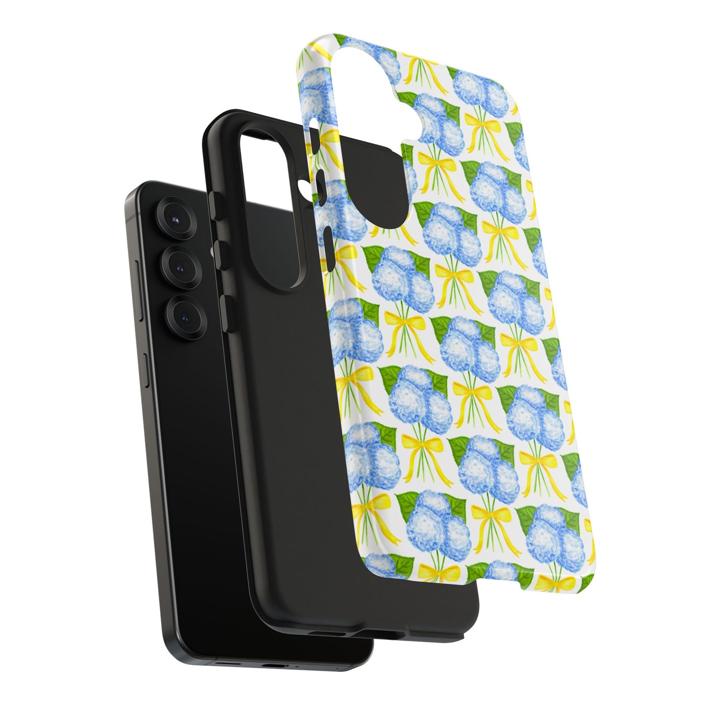 Blue Hydrangea Bouquets with Yellow Bow Ribbon Watercolor Illustrated Patterned Tough Phone Case | Various Models