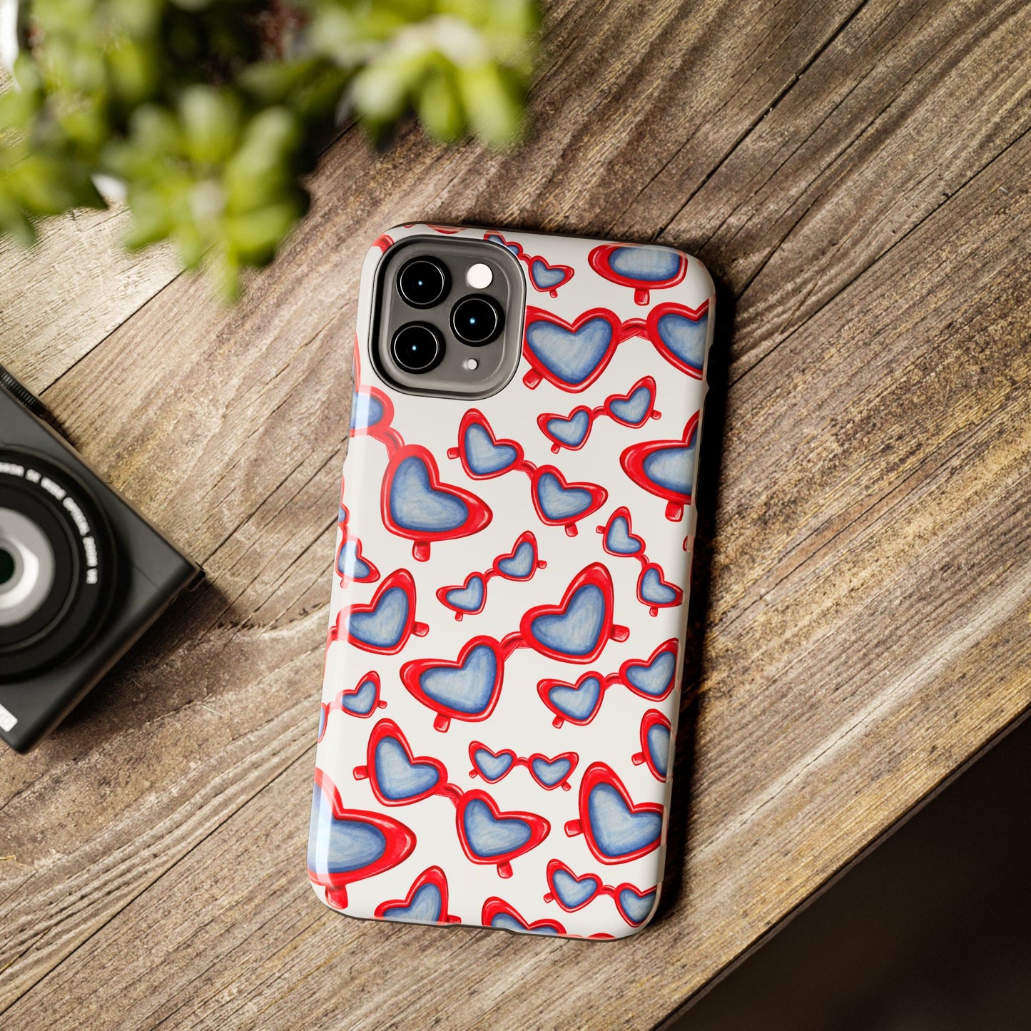 Red, White, & Blue Heart Shaped Watercolor Sunglasses Tossed Pattern Tough Phone Cases