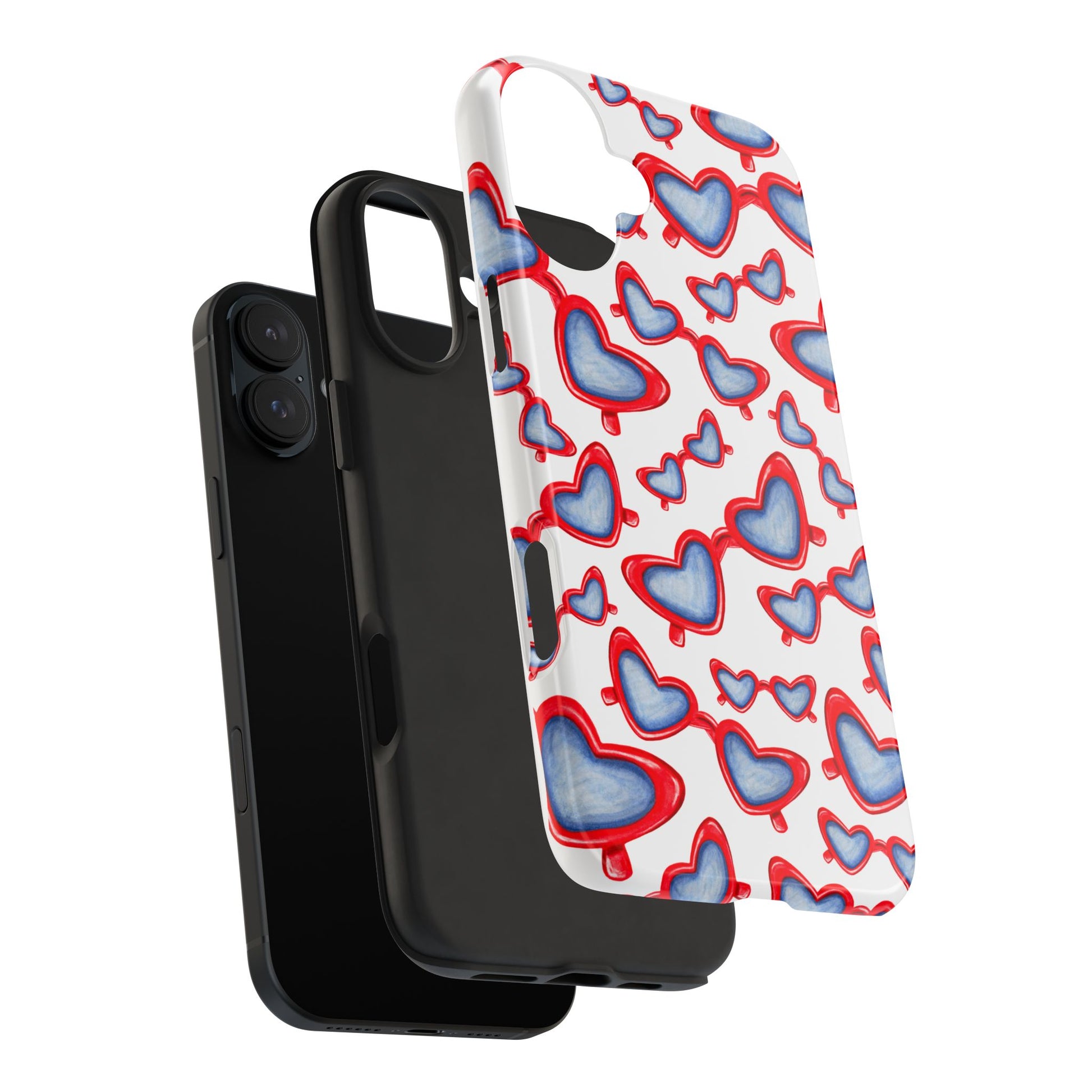 Red, White, & Blue Heart Shaped Watercolor Sunglasses Tossed Pattern Tough Phone Cases