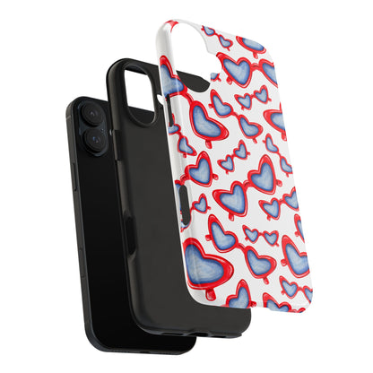 Red, White, & Blue Heart Shaped Watercolor Sunglasses Tossed Pattern Tough Phone Cases