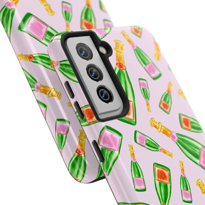 Tossed Pink and Green & Orange and Green Watercolor Illustrated Champagne Bottles Pattern Blush Pink Tough Phone Case | Various Models
