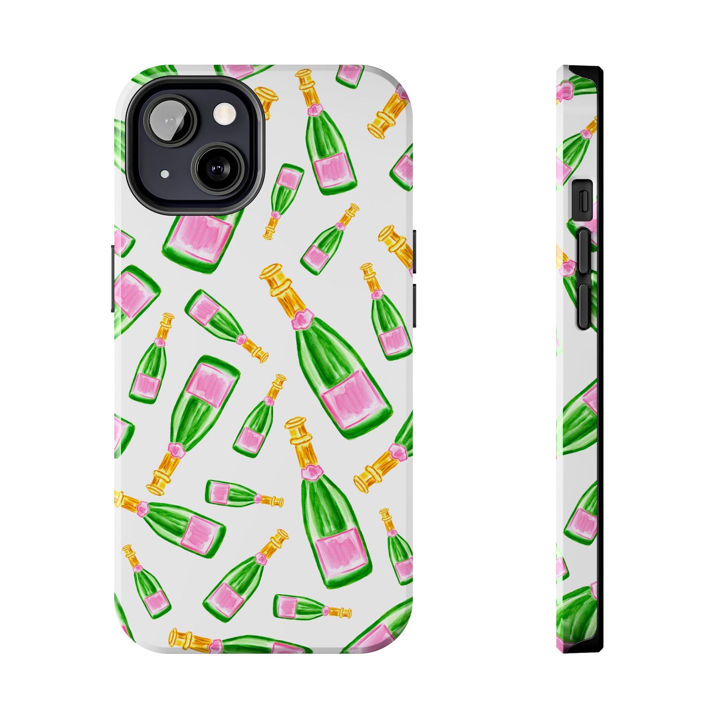Copy of Tossed Pink and Green Watercolor Illustrated Champagne Bottles Pattern Tough Phone Case | Various Models
