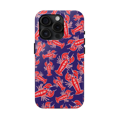 Red Lobster Watercolor Illustrated Tossed Pattern Navy Coastal Nautical Tough Phone Case | Various Models