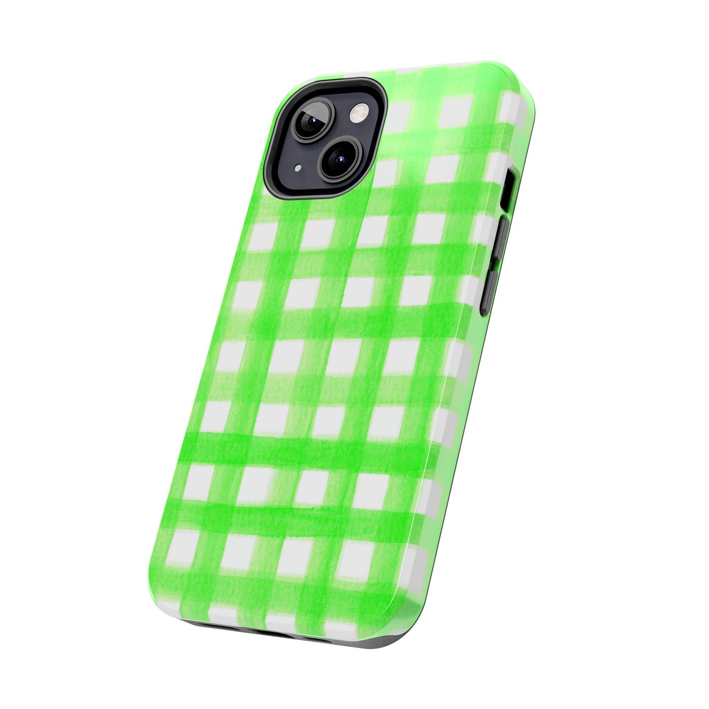 Lime Green Gingham Watercolor Illustrated Tough Phone Case | Various Models Available