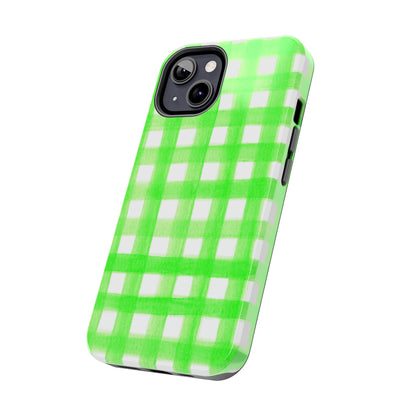 Lime Green Gingham Watercolor Illustrated Tough Phone Case | Various Models Available