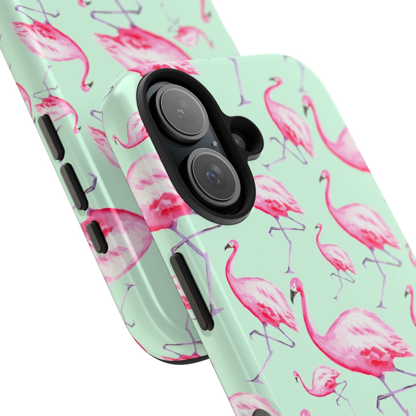 Pink Flamingos Watercolor Illustrated Tossed Pattern Green Phone Case | Various Models
