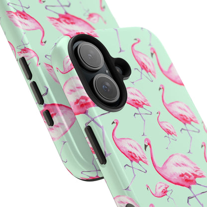 Pink Flamingos Watercolor Illustrated Tossed Pattern Green Phone Case | Various Models
