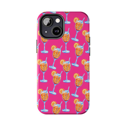 Orange & Blue Aperol Spritz Watercolor Pattern Hot Pink Phone Case | Various Models