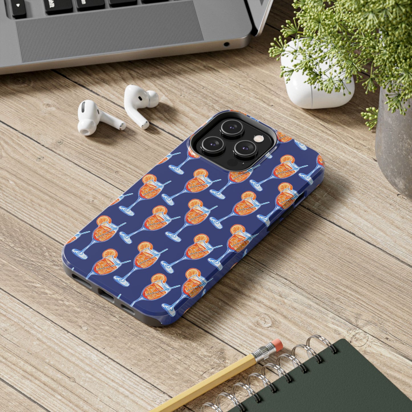 Orange & Blue Aperol Spritz Watercolor Pattern Navy Tough Case | Various Models