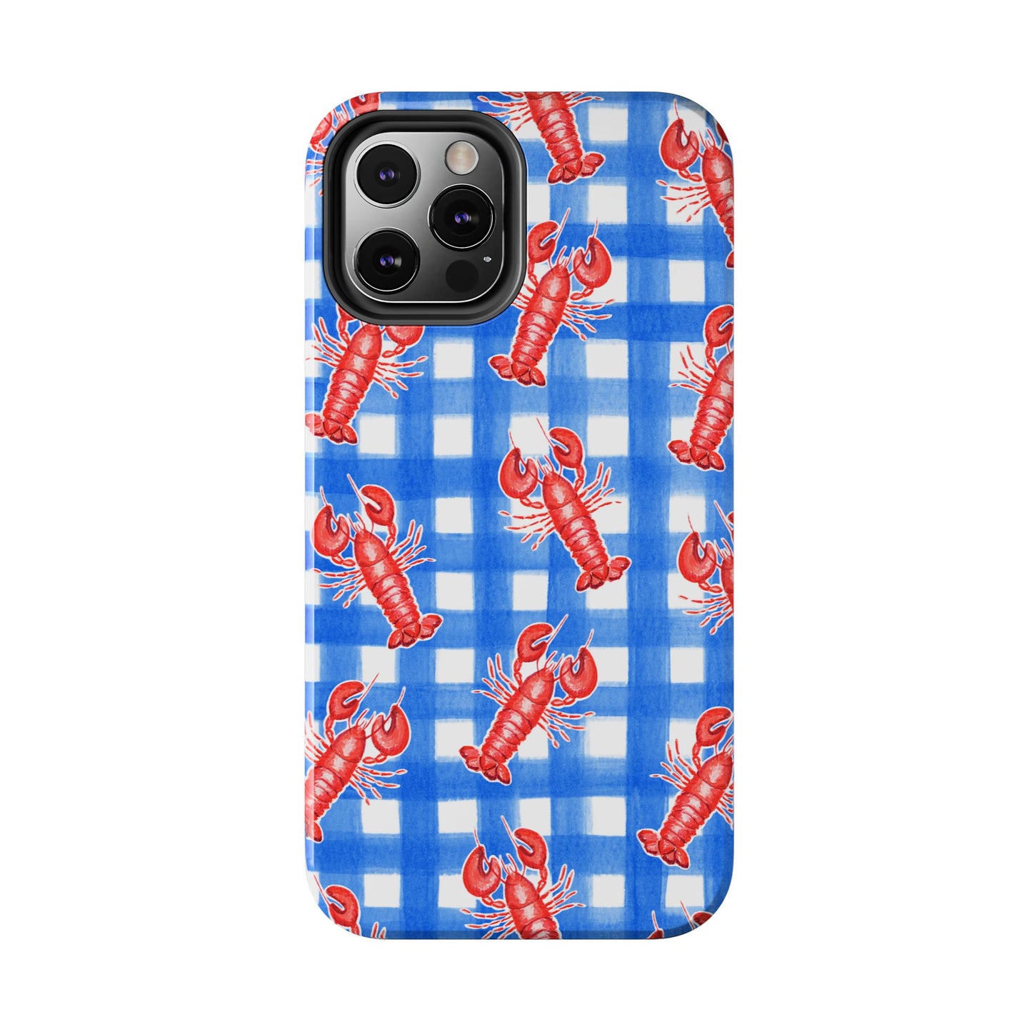 Blue Gingham Red Lobster Watercolor Patterned Phone Case | Various Models
