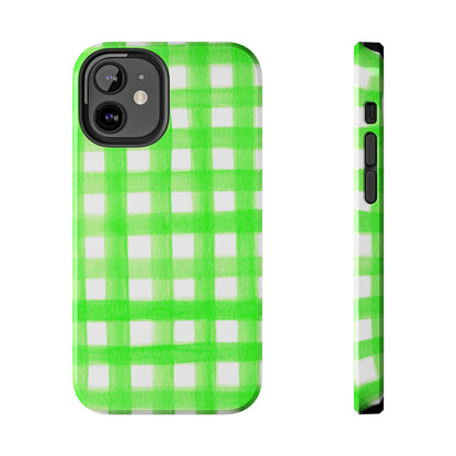 Lime Green Gingham Watercolor Illustrated Tough Phone Case | Various Models Available